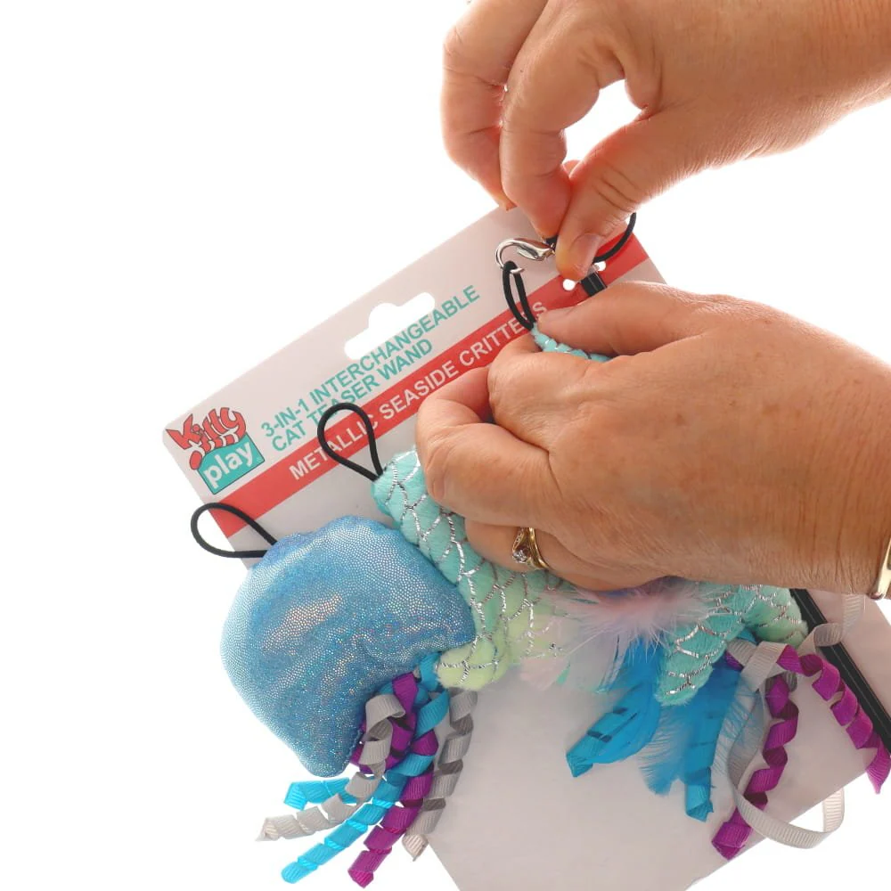 Kitty Play 3 in 1 Interchangeable Cat Teaser Metallic Sparkle Seaside Critters - Image 2